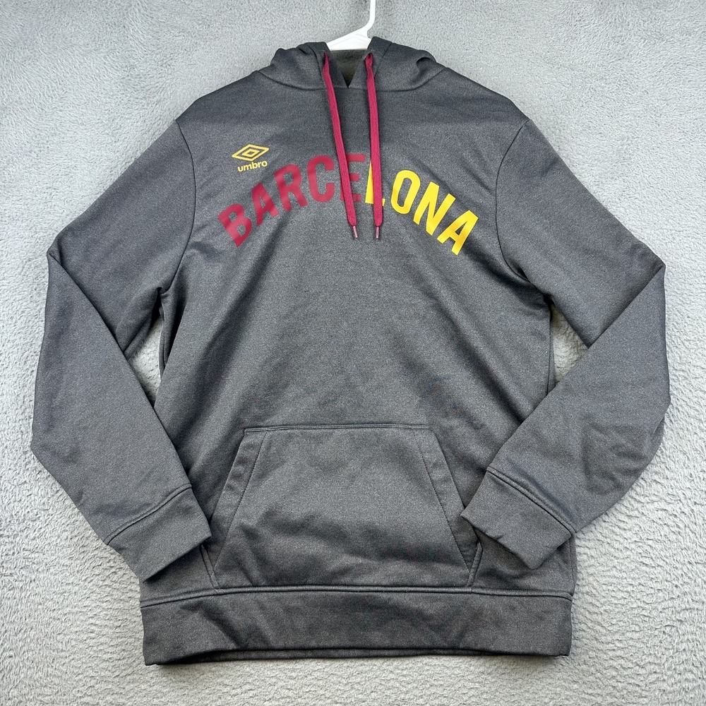 Barcelona Hoodie Mens Small‎ Gray Pullover Soccer Football Polyester Umbro 2010s